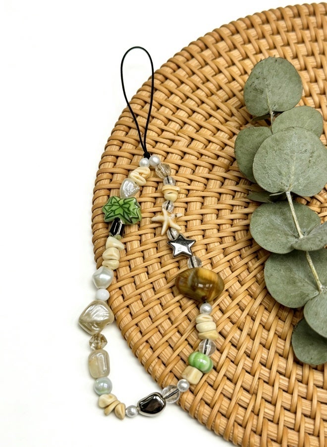Mobile Phone Chain Decorated with Lovely Palm Tree White Heart Shaped Beads and Randomly Placed Shells - Image 4