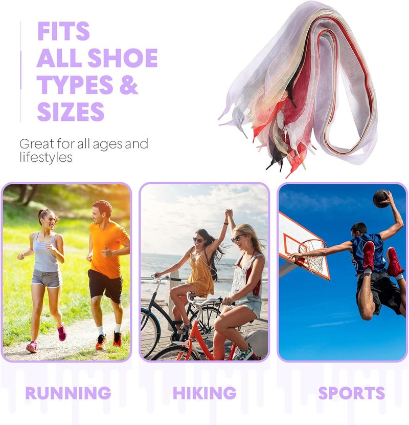 11 Pairs Women Flat Chiffon Ribbon Shoelaces for Sneakers Casual Shoes and Heels, 120cm Long, Bulk Shoe Strings for Fashion Athletic Footwear - Image 5