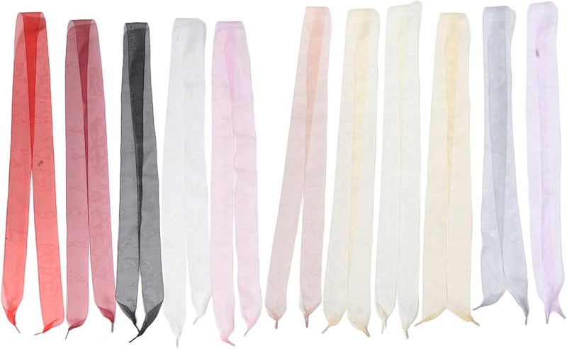 11 Pairs Women Flat Chiffon Ribbon Shoelaces for Sneakers Casual Shoes and Heels, 120cm Long, Bulk Shoe Strings for Fashion Athletic Footwear - Image 1