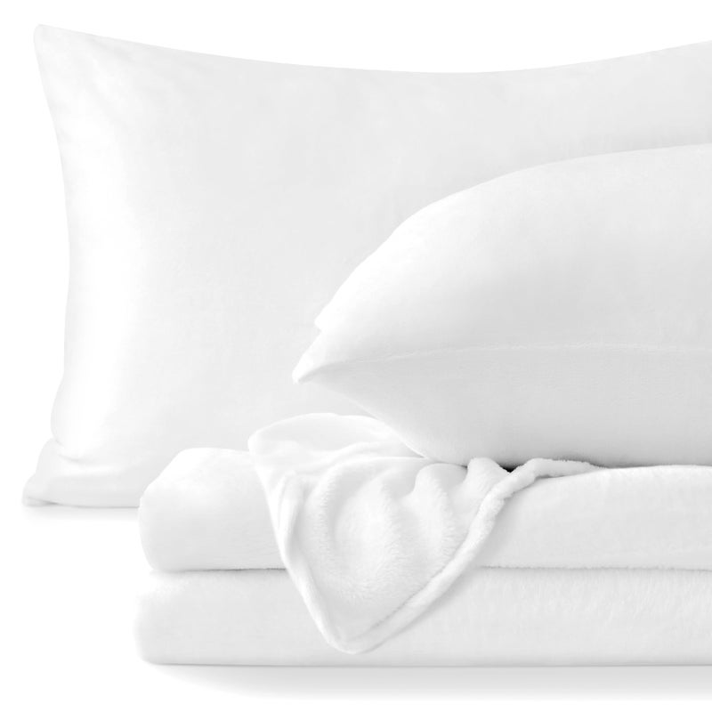 بيديليت صفائح الفانيلا البديليت ذات الحجم المزدوج أبيض ساطع - صفائح الصوف الناعمة الفائقة مجموعة من الرقيقة الزائدة من 3 قطع (تضمين ورقة مسطحة ملائمة 1 وسادة) - Image 1