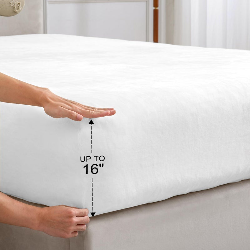 بيديليت صفائح الفانيلا البديليت ذات الحجم المزدوج أبيض ساطع - صفائح الصوف الناعمة الفائقة مجموعة من الرقيقة الزائدة من 3 قطع (تضمين ورقة مسطحة ملائمة 1 وسادة) - Image 4