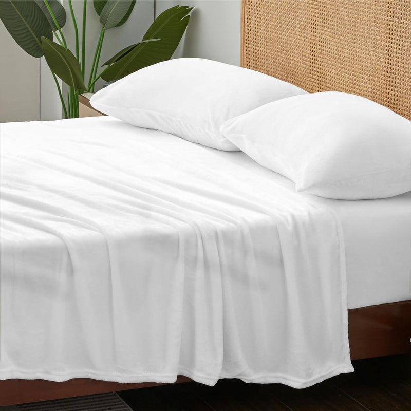 بيديليت صفائح الفانيلا البديليت ذات الحجم المزدوج أبيض ساطع - صفائح الصوف الناعمة الفائقة مجموعة من الرقيقة الزائدة من 3 قطع (تضمين ورقة مسطحة ملائمة 1 وسادة) - Image 3