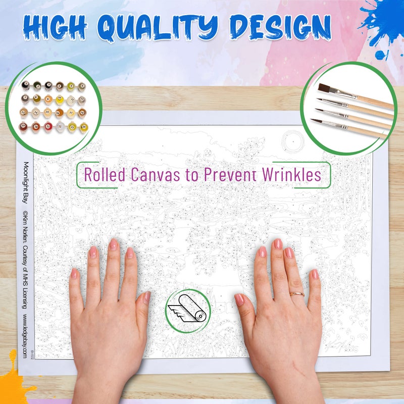 Ledgebay DIY Paint by Numbers Kit for Adults Unframed Canvas: Beginner to Advanced Paint by Numbers Kit Kits Include Acrylic Paint Set 4 Brushes & Tabletop Easel (Moonlight Bay 16" x 20" Unframed) - Image 5