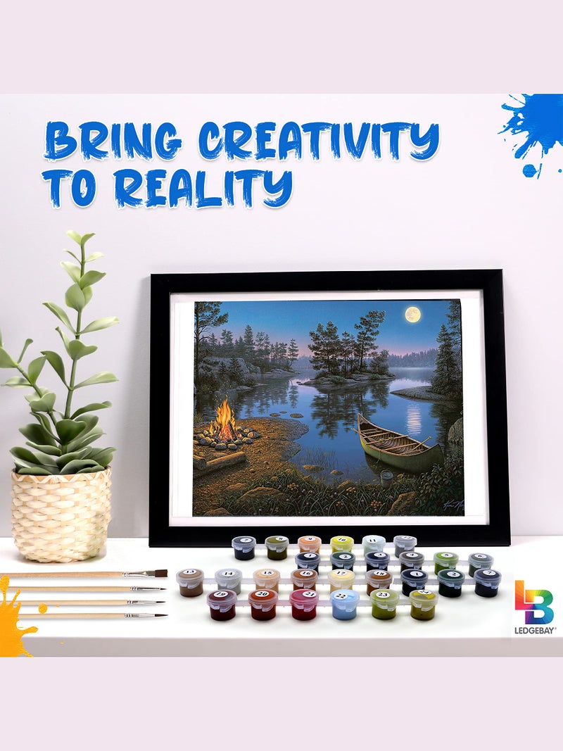 Ledgebay DIY Paint by Numbers Kit for Adults Unframed Canvas: Beginner to Advanced Paint by Numbers Kit Kits Include Acrylic Paint Set 4 Brushes & Tabletop Easel (Moonlight Bay 16" x 20" Unframed) - Image 4