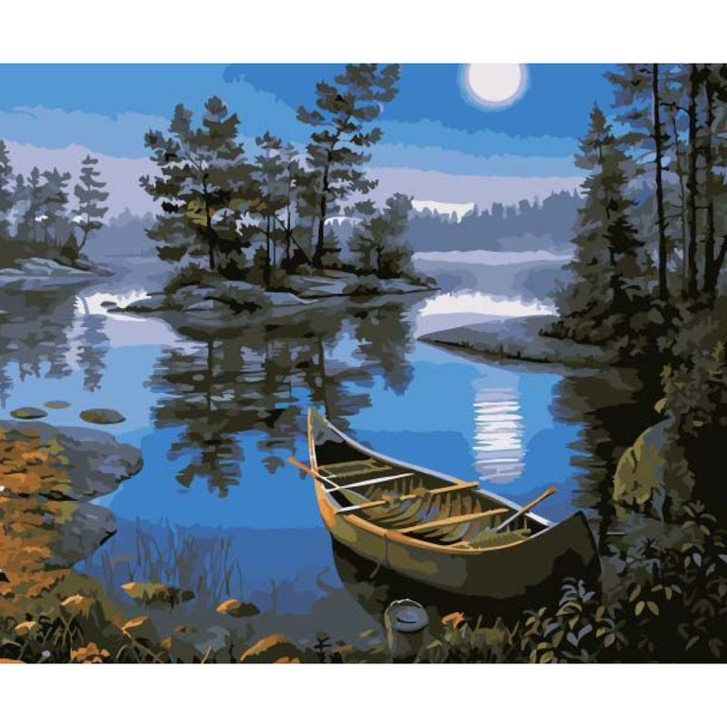 Ledgebay DIY Paint by Numbers Kit for Adults Unframed Canvas: Beginner to Advanced Paint by Numbers Kit Kits Include Acrylic Paint Set 4 Brushes & Tabletop Easel (Moonlight Bay 16" x 20" Unframed) - Image 1