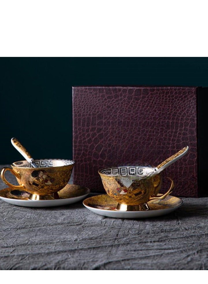 طقم شاي جمالي عالي مع صندوق هدايا مع تذكارات (أكواب + أطباق + ملاعق) - Image 3
