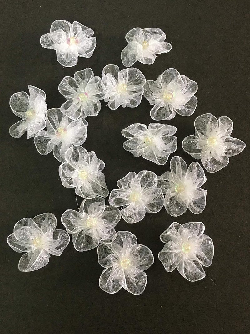 DaSync SYNC White Flowers Decoration Craft Patches for Clothes Artificial Blouse Hair Jewellery Imitation Dresses Dupatta Suits, Sarees Gowns 25 Pieces Flower White Color - Image 4