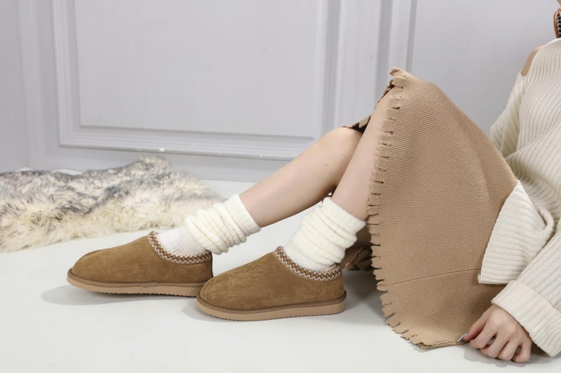 SMajong Women's Slippers Mens Platform Mini Boots Fuzzy House Slipper Fur Fleece Winter Home Shoes Indoor and Outdoor Beige US 9.5 Women/8 Men - Image 2