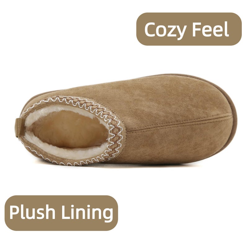 SMajong Women's Slippers Mens Platform Mini Boots Fuzzy House Slipper Fur Fleece Winter Home Shoes Indoor and Outdoor Beige US 9.5 Women/8 Men - Image 5