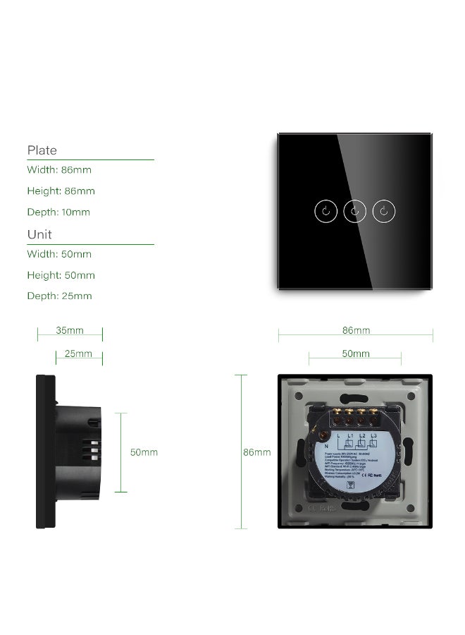 دع التقنية مفتاح إنارة ذكي واي فاي ثلاثى - رمادى - Image 3