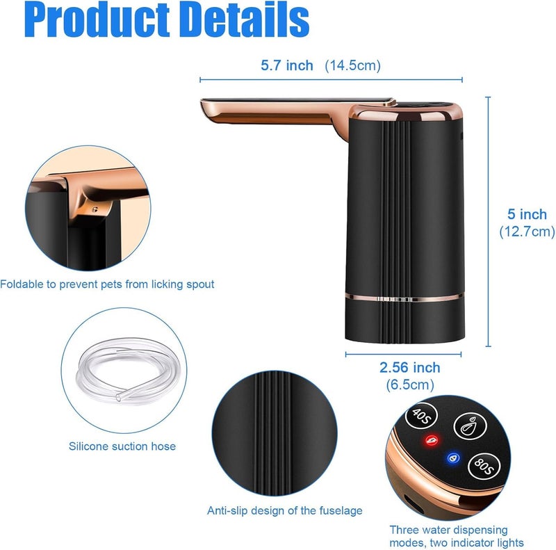 NUVELER Automatic Water Dispenser Pump for 20 Litre Bottle | Portable USB Rechargeable Water Pump Dispenser for Home, Office & Outdoors | Water Can Pump for 20 Litre | Water Can Dispenser, Black - Image 3
