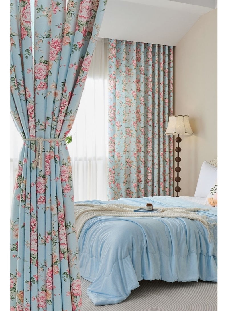 QBAID Floral Printed Curtain 1 Panel Semi Blackout Elegant Window Drapes - Image 1