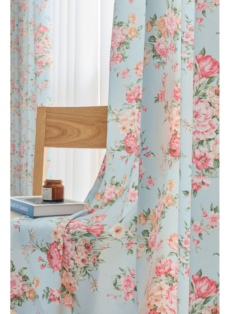 QBAID Floral Printed Curtain 1 Panel Semi Blackout Elegant Window Drapes - Image 3