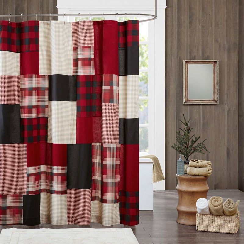 وولريتش Woolrich Sunset Cotton Startain Starta Blaid Lodge/Cabin Stertains للحمام 72 × 72 أحمر - Image 1