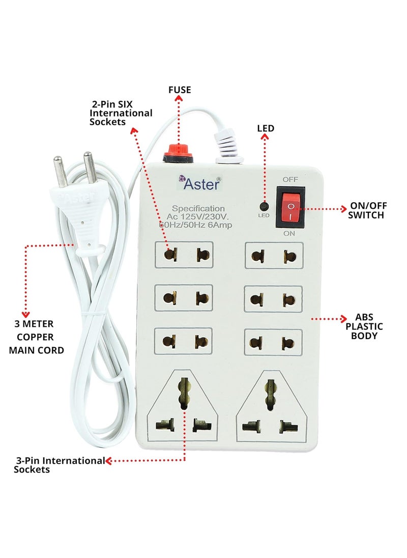 Aster Aster 8 Socket Extension Board with Fuse Surge Protection and 2 metre Cord  - Image 2