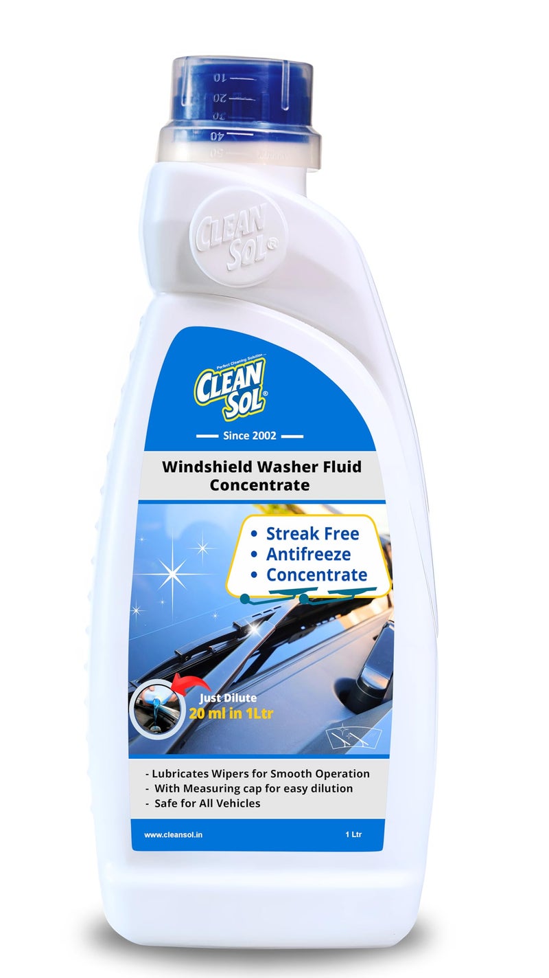 Cleansol Premium Windshield Washer Fluid Concentrate - 1 Litre | Car Windshield Washer Cleaner Liquid - 20mL Makes 1L | Anti-Freeze Formula | Streak-Free Shine | Includes Measuring Cap - Image 1