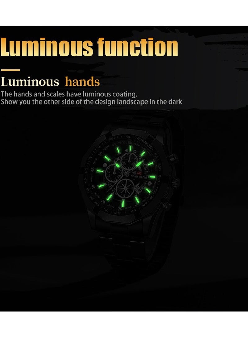 VA VA VOOM Men's Fashion Waterproof Stainless Steel Business Analog Quartz Watch - Gold - Image 5