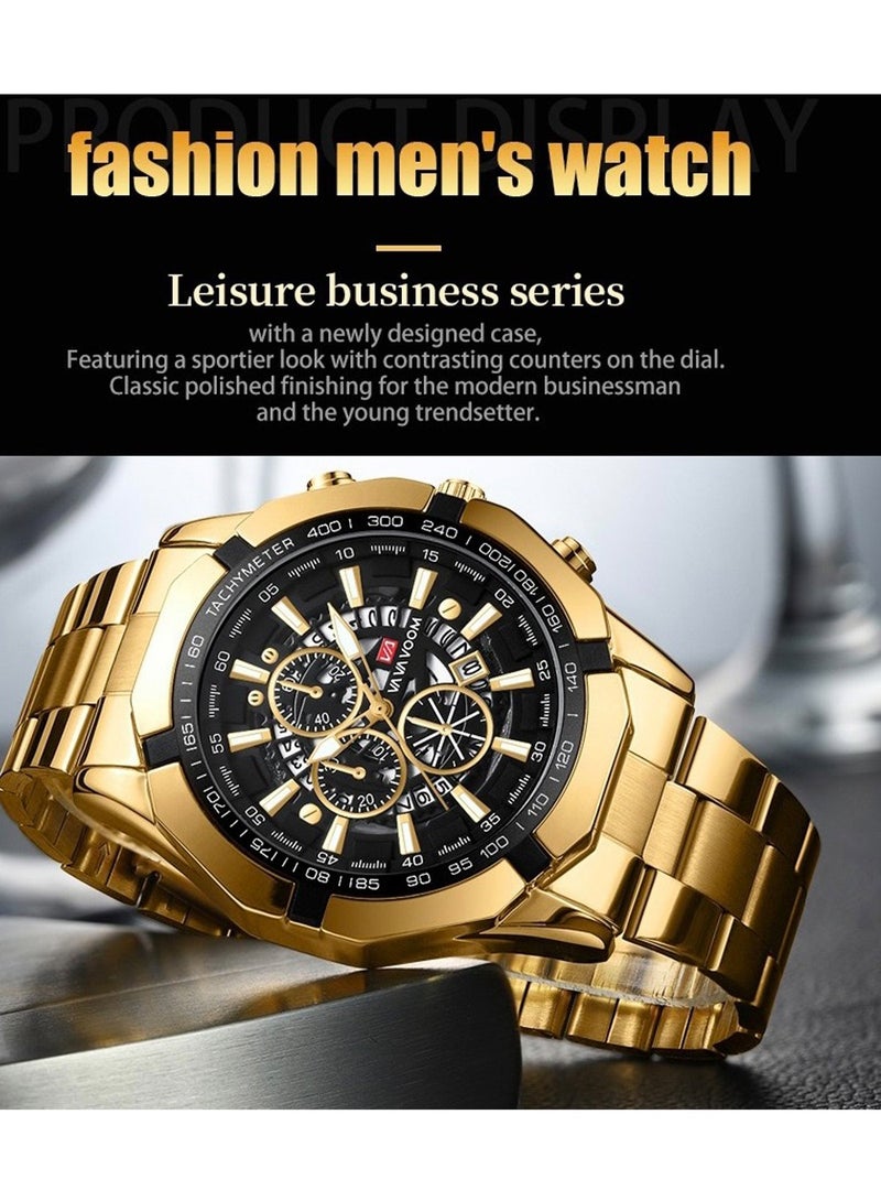 VA VA VOOM Men's Fashion Waterproof Stainless Steel Business Analog Quartz Watch - Gold - Image 4