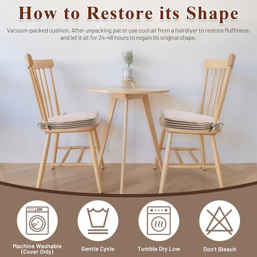 PRONOUS Brown Striped Winsor Chair Cushions with Ties, Dining Kitchen Chair Seat Pads Non Slip Removable Washable Cover 17"x16" Set of 2 - Image 5
