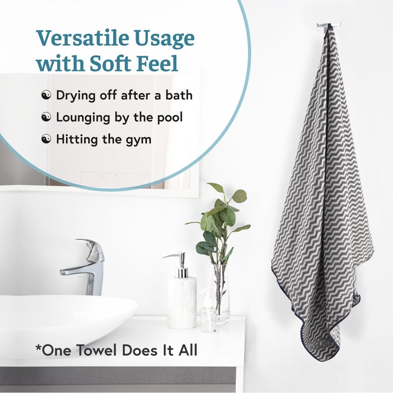 Kuber Industries Kuber Industries Microfibre 24x48 Inch Men and Women Bath Towel | 280 GSM Quick Dry Absorbent Gym Sweat Workout & Shower Body Towel for Sports, Beach and Travel | Zig Zag - Grey - Image 4