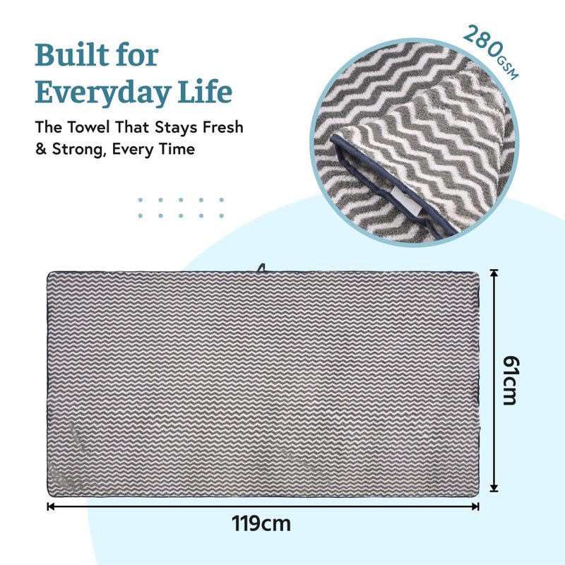 Kuber Industries Kuber Industries Microfibre 24x48 Inch Men and Women Bath Towel | 280 GSM Quick Dry Absorbent Gym Sweat Workout & Shower Body Towel for Sports, Beach and Travel | Zig Zag - Grey - Image 3
