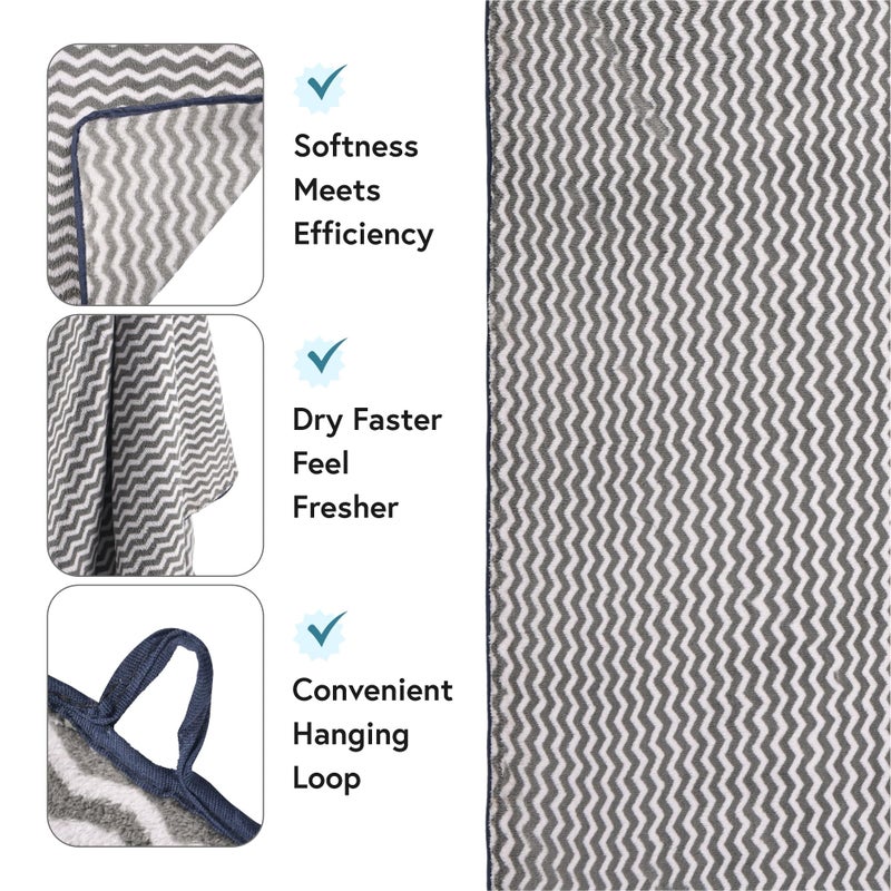 Kuber Industries Kuber Industries Microfibre 24x48 Inch Men and Women Bath Towel | 280 GSM Quick Dry Absorbent Gym Sweat Workout & Shower Body Towel for Sports, Beach and Travel | Zig Zag - Grey - Image 5