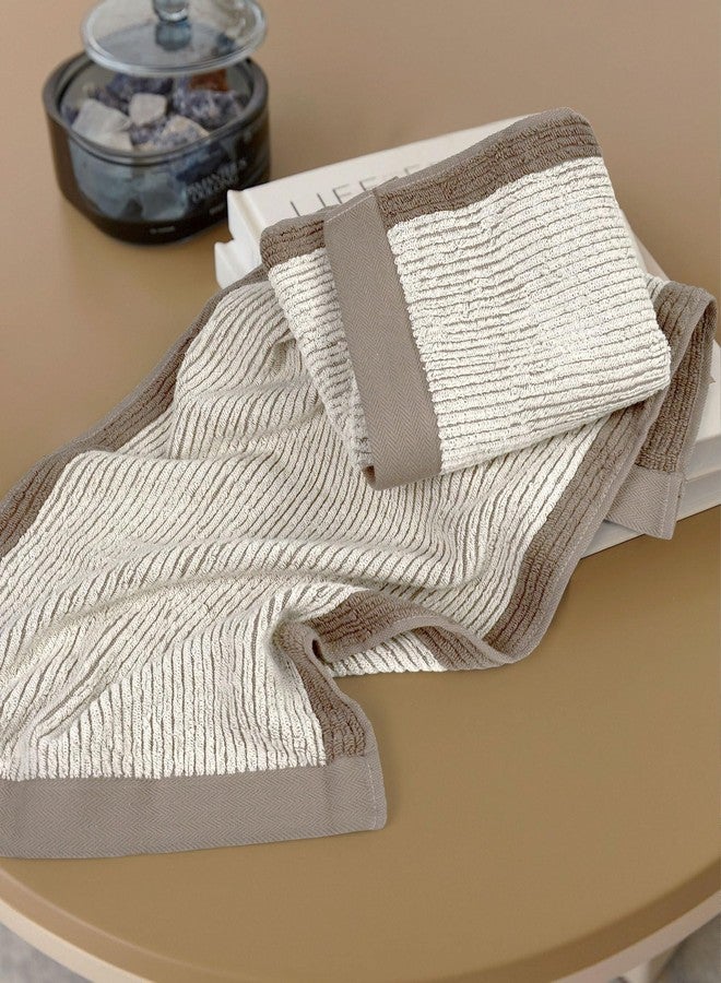 Cleanbear Hand Towels for Bathroom Set of 4, Jacquard Weaved Cotton Face Towels, 28 x 13.7 Inches (Light-Brown) - Image 3