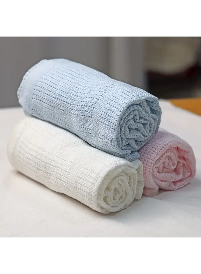 Pink Extra Soft Cellular Cotton Blanket For Baby Cot Crib Moses Basket 29x39 Inches - Image 1