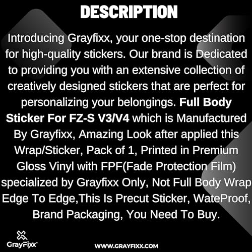 Grayfixx Drift Edition Full Body Sticker for FZ-S V3/V4 | Made in Premium Gloss Vinyl with FPF (Fade Protection Film), Water Proof, Precut Sticker, Pack of 1 for Both Side with 2 Years Warranty - Image 4