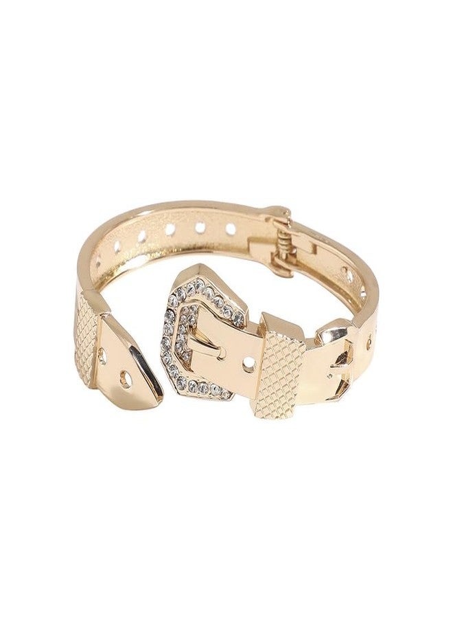 SOHI Women's Tang Buckle Bracelet - Gold Colour For Casual Wear | Alloy Meterial | Adjustable Closure | Artificial Stone Bracelet | Bracelet For Woman & Girls - Image 1