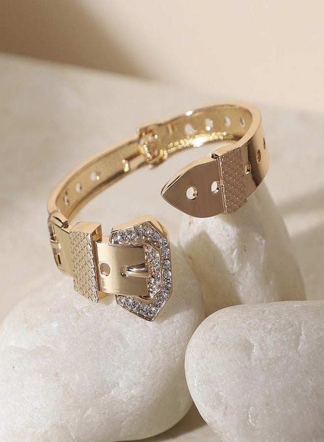 SOHI Women's Tang Buckle Bracelet - Gold Colour For Casual Wear | Alloy Meterial | Adjustable Closure | Artificial Stone Bracelet | Bracelet For Woman & Girls - Image 3