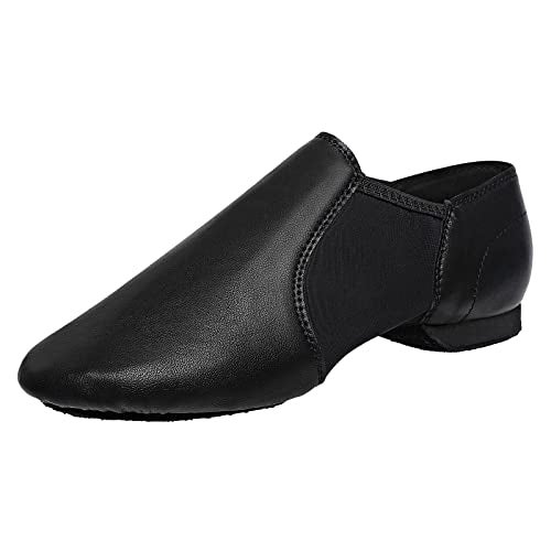 Bokimd Leather Sole Jazz Shoes Slip-on Dance for Girls Boys (Toddler/Little Kid/Big Kid) (4.5 Big Kid Black - Image 1