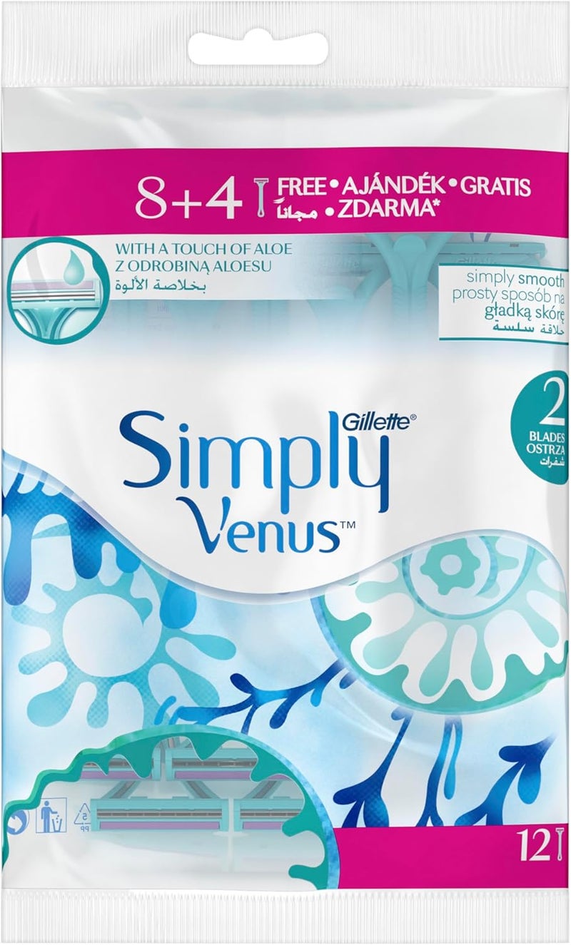 Gillette شفرات جيليت سيمبلي فينوس 2 القابلة للاستخدام مرة واحدة - 12 قطعة - Image 1