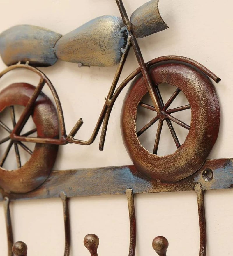 World Decor World Decor Iron Brown Bike 4 Hooks for Cloths Mask and Other Essential Hanger Metal AbstractWall SculpturesWall hangingWall art for home decorationLiving RoomofficecafeBedroom14x03x10 in - Image 3