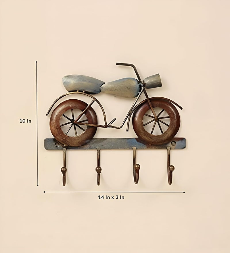 World Decor World Decor Iron Brown Bike 4 Hooks for Cloths Mask and Other Essential Hanger Metal AbstractWall SculpturesWall hangingWall art for home decorationLiving RoomofficecafeBedroom14x03x10 in - Image 4
