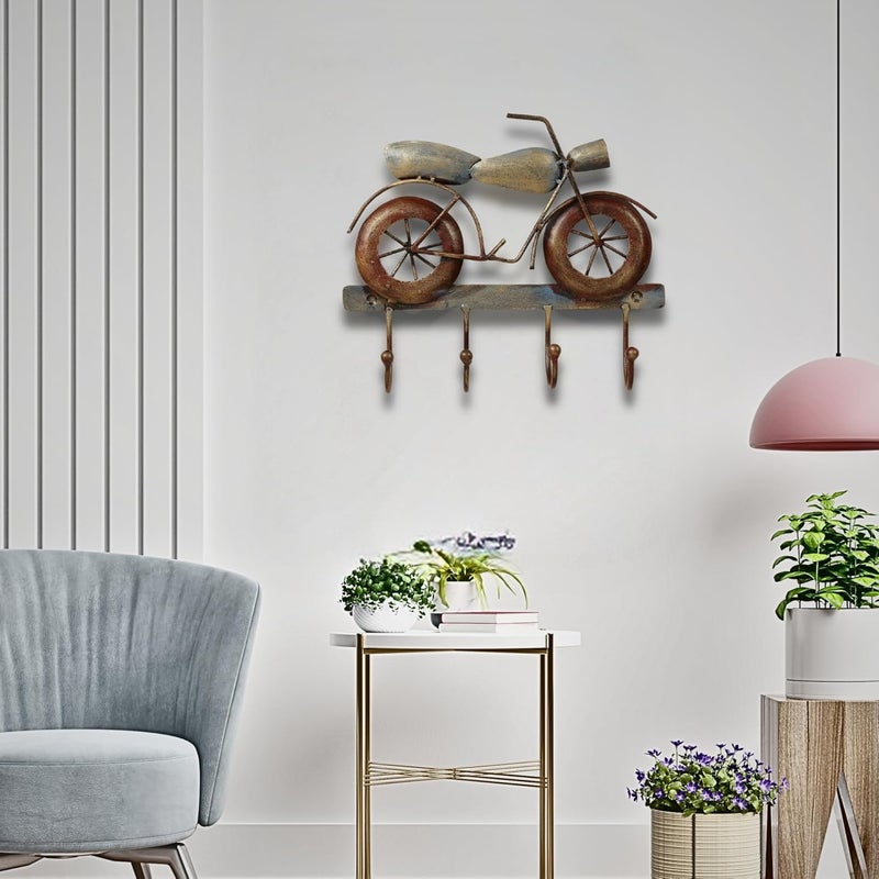 World Decor World Decor Iron Brown Bike 4 Hooks for Cloths Mask and Other Essential Hanger Metal AbstractWall SculpturesWall hangingWall art for home decorationLiving RoomofficecafeBedroom14x03x10 in - Image 2