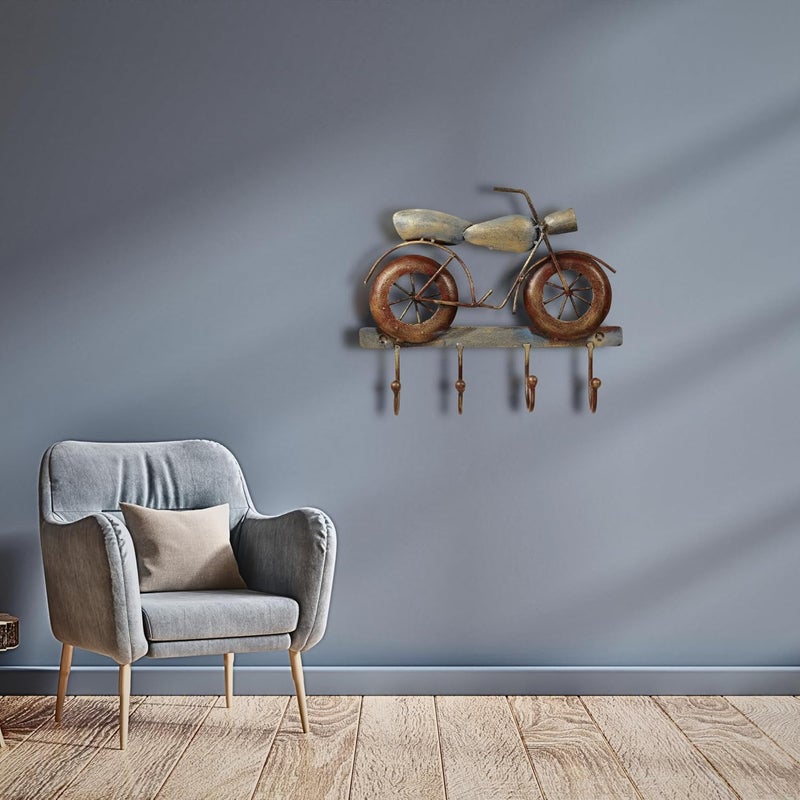 World Decor World Decor Iron Brown Bike 4 Hooks for Cloths Mask and Other Essential Hanger Metal AbstractWall SculpturesWall hangingWall art for home decorationLiving RoomofficecafeBedroom14x03x10 in - Image 5