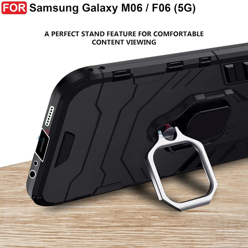 Cedo Rugged Samsung Galaxy M06 / F06 (5G) Kickstand Case | Built-in Stand Rotating Ring Holder | Military Grade Armor Bumper Back Cover (Black) - Image 5