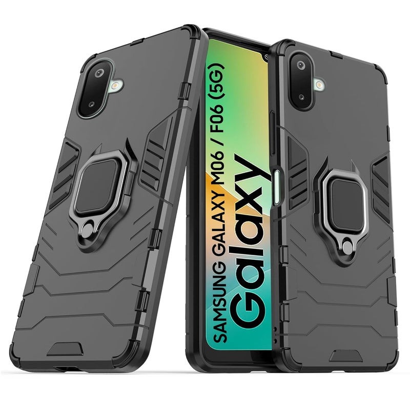Cedo Rugged Samsung Galaxy M06 / F06 (5G) Kickstand Case | Built-in Stand Rotating Ring Holder | Military Grade Armor Bumper Back Cover (Black) - Image 1