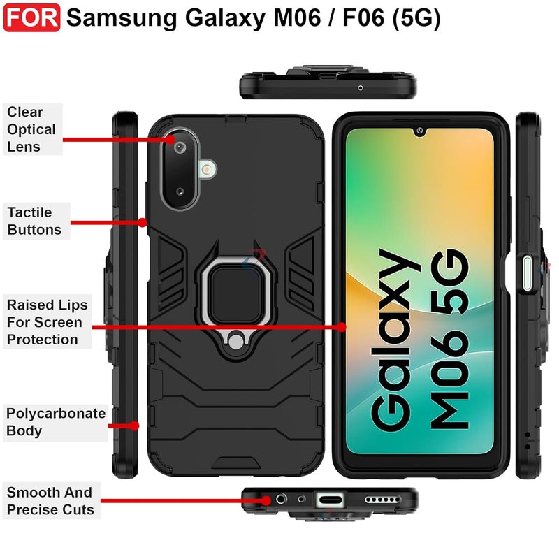 Cedo Rugged Samsung Galaxy M06 / F06 (5G) Kickstand Case | Built-in Stand Rotating Ring Holder | Military Grade Armor Bumper Back Cover (Black) - Image 3