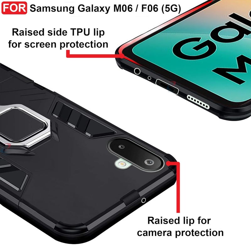 Cedo Rugged Samsung Galaxy M06 / F06 (5G) Kickstand Case | Built-in Stand Rotating Ring Holder | Military Grade Armor Bumper Back Cover (Black) - Image 4
