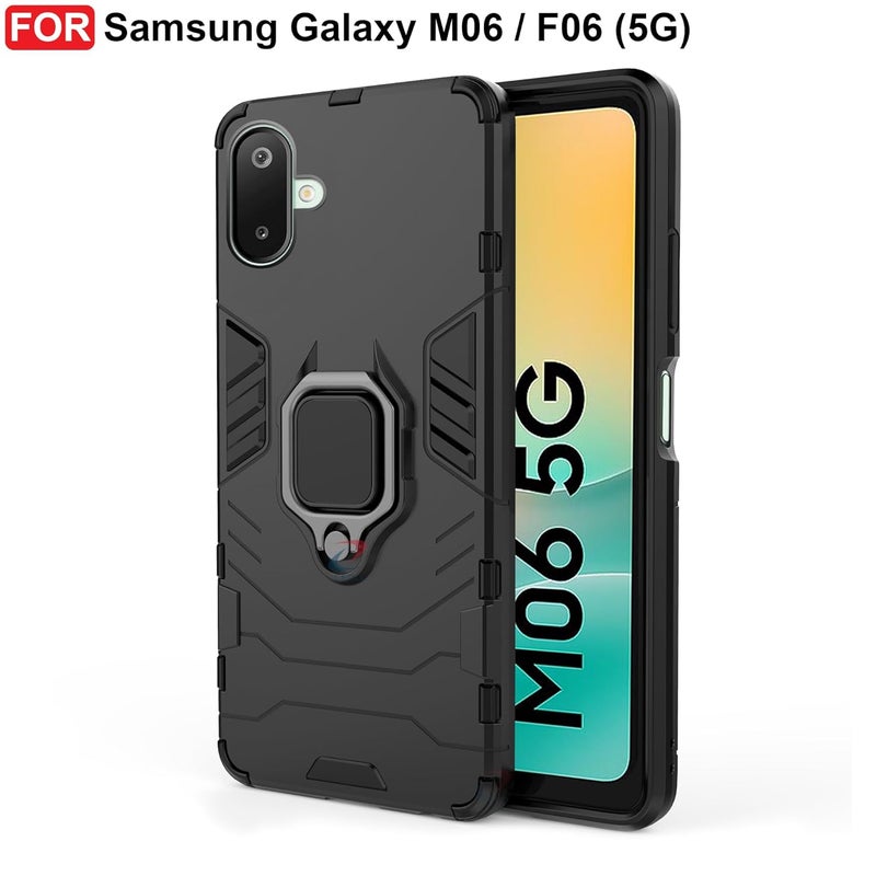 Cedo Rugged Samsung Galaxy M06 / F06 (5G) Kickstand Case | Built-in Stand Rotating Ring Holder | Military Grade Armor Bumper Back Cover (Black) - Image 2