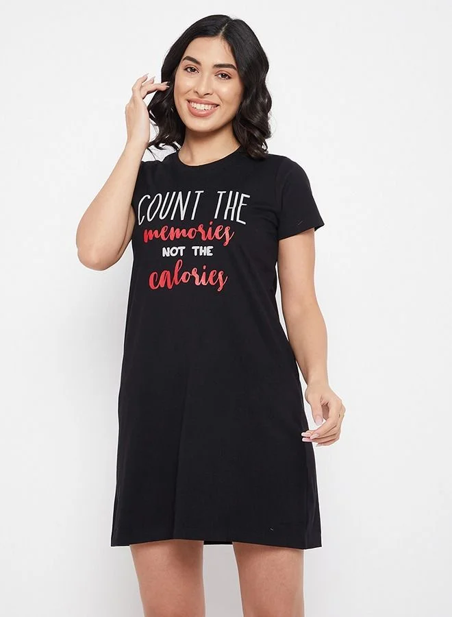 كلوفيا Clovia Text Print Short Night Dress in Black - 100% Cotton