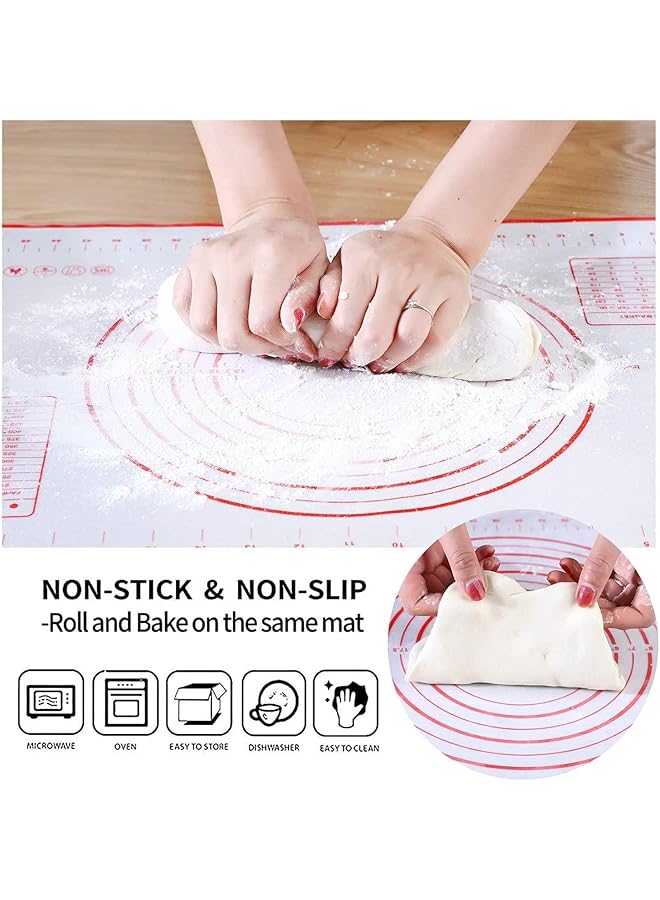 SKY-TOUCH Baking Mat, Non Stick Silicon Rolling Pastry Mat, 60 * 40Cm Silicon Baking Sheets Mats,Kneading Pad Sheet Glass Fiber Rolling Dough Large Size For Cake Macaron Kitchen Tools, Red,White - Image 4