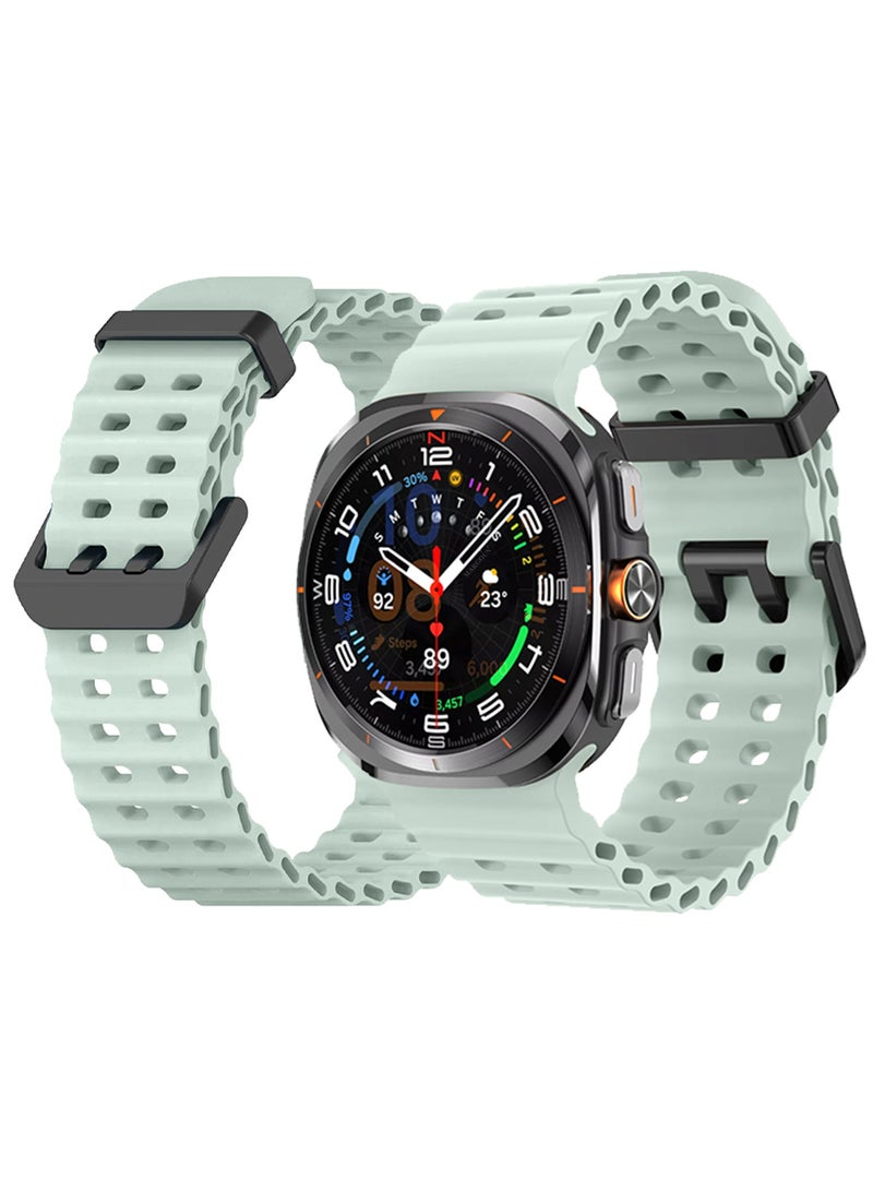 CATANES for Samsung Galaxy Watch 7 Ultra Band 47mm, Rugged Soft Ocean Silicone Sport Strap Replacement Accessory Fit for Samsung Galaxy Watch Ultra Band Dual Row Hole - Light Green - Image 1