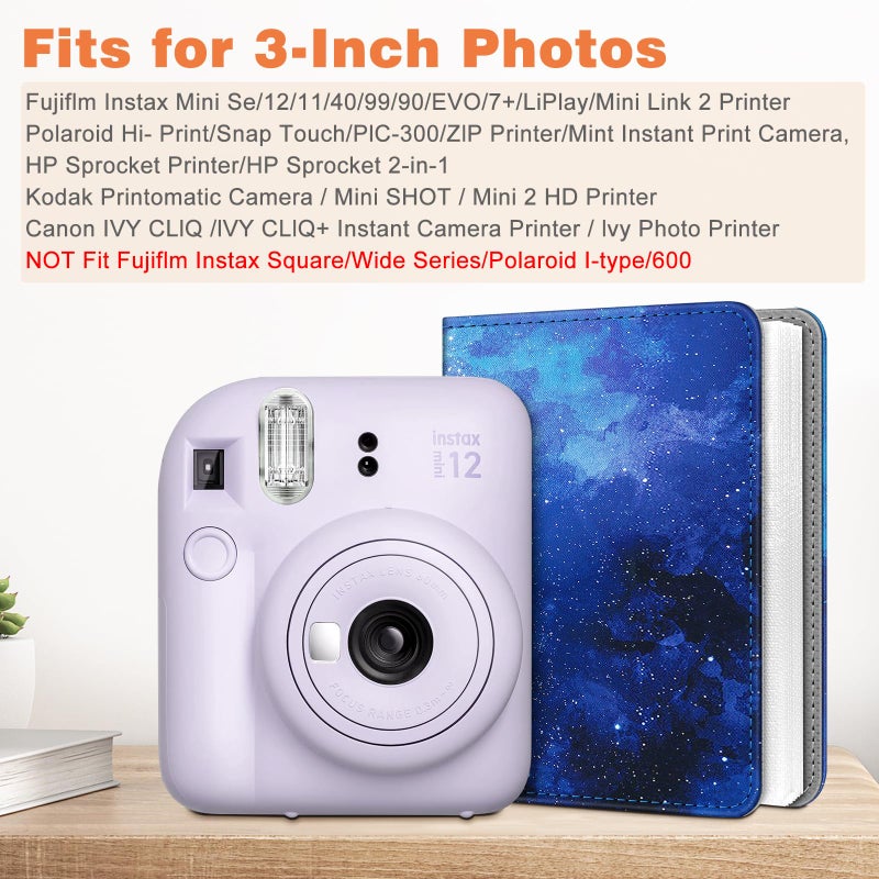 Fintie Instax Mini Photo Album for 2x3-Inch Film - 104 Pockets Small Albums for Fujifilm Instax Mini 12/11/99/40/7+/EVO/LiPlay/Link 3-2-1 Instant Camera/Polaroid Hi-Print Printer, Starry sky - Image 2