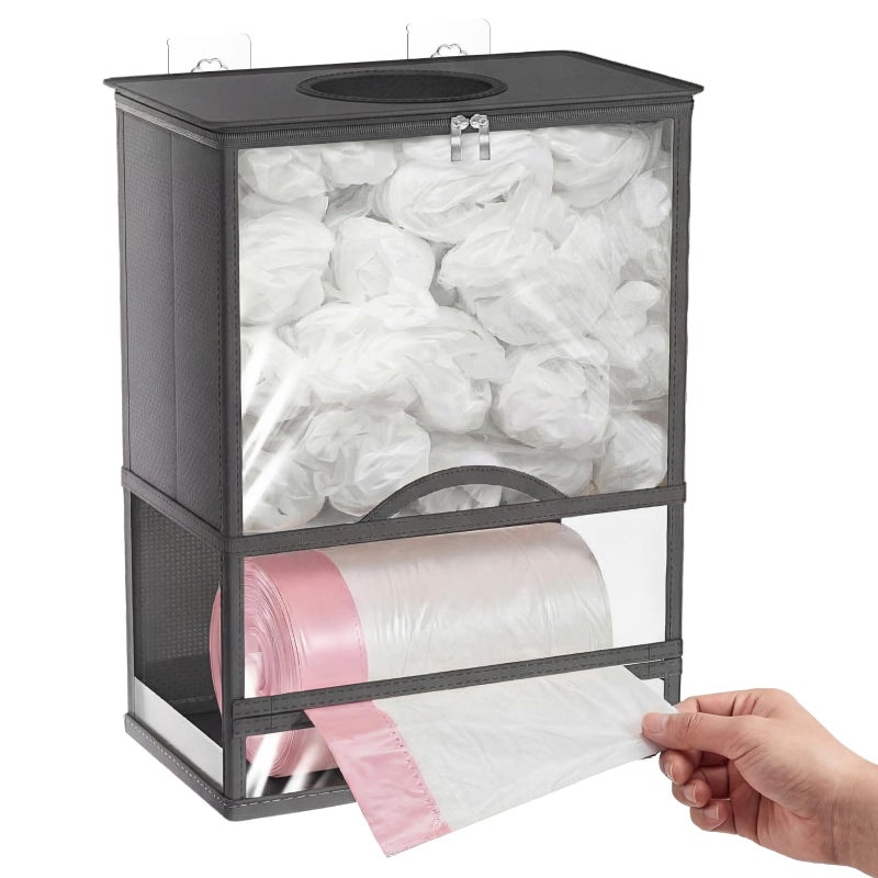 Ofiray-home Fabric Plastic Bag Holder - Extra Large 2 in 1 Grocery Bag Holder with Trash Roll Dispenser, Space-Saving Wall Mounted Trash Bag Dispenser Kitchen Organizer, Gray - Image 1