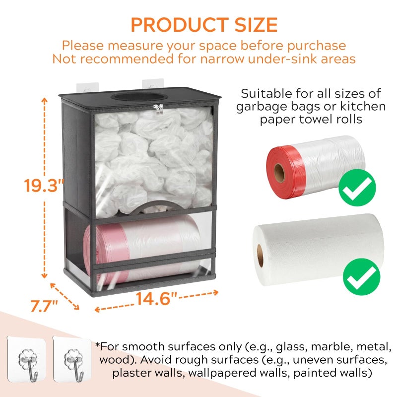 Ofiray-home Fabric Plastic Bag Holder - Extra Large 2 in 1 Grocery Bag Holder with Trash Roll Dispenser, Space-Saving Wall Mounted Trash Bag Dispenser Kitchen Organizer, Gray - Image 4