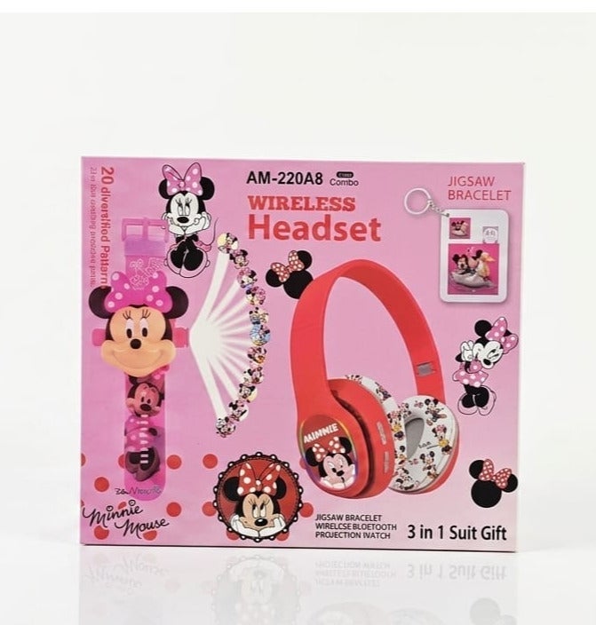 Minnie Mouse AM-220A8 Wireless Kids Bluetooth Headphones – 3-in-1 Gift Set - Image 1