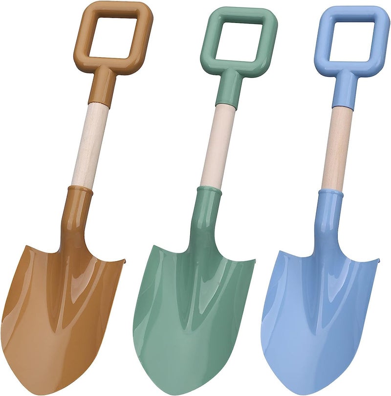 LNCOJOLM Wood Handle Beach Shovel Snow Toy for Kids Digging Sand Spade Sandbox Toy for Kids 412 Safe Plastic Garden Backyard Planting Tools Sturdy Scoop for Boy Girl Travel Beach Toy Birthday Gift - Image 3